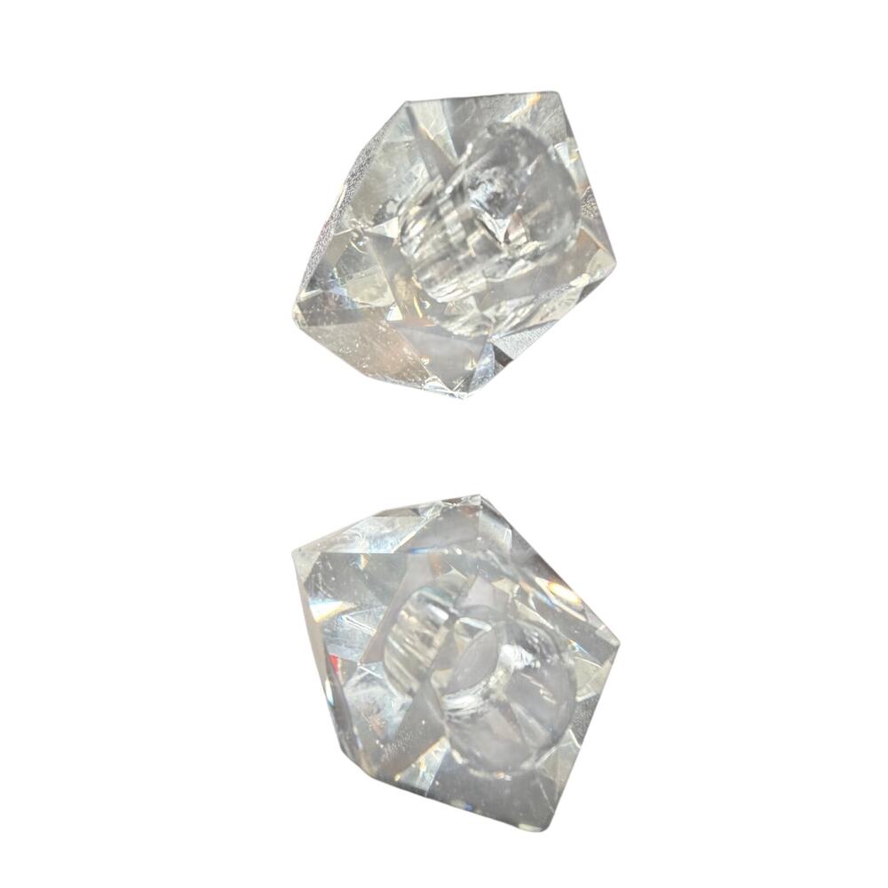 VTG Clear Crystal Glass Taper Candle Holders Set of 2 Faceted Geometric Pair - Picture 2 of 8